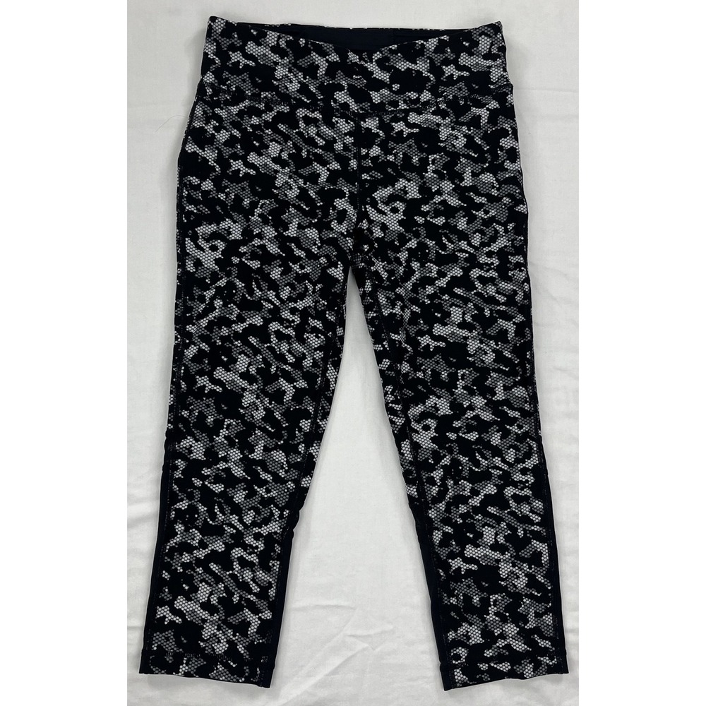 Tommy Hilfiger Sport Womens Camo Cropped Leggings Black Gray Pocket M TPR6182P